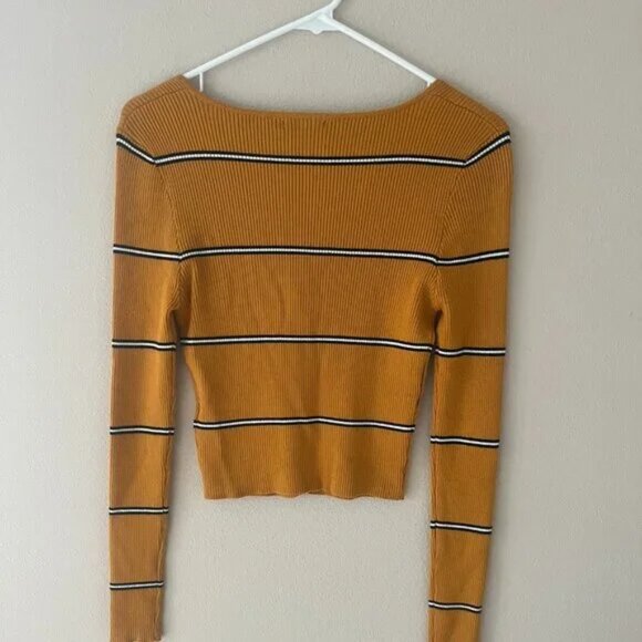 Forever 21 Cropped Ribbed Cardigan Mustard with Black Stripes - Picture 2 of 2